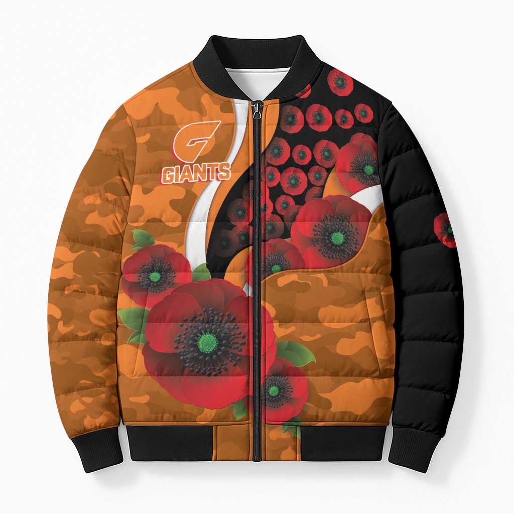 Greater Giants ANZAC Personalised Bomber Puffer Jacket Lest We Forget Poppy Camo