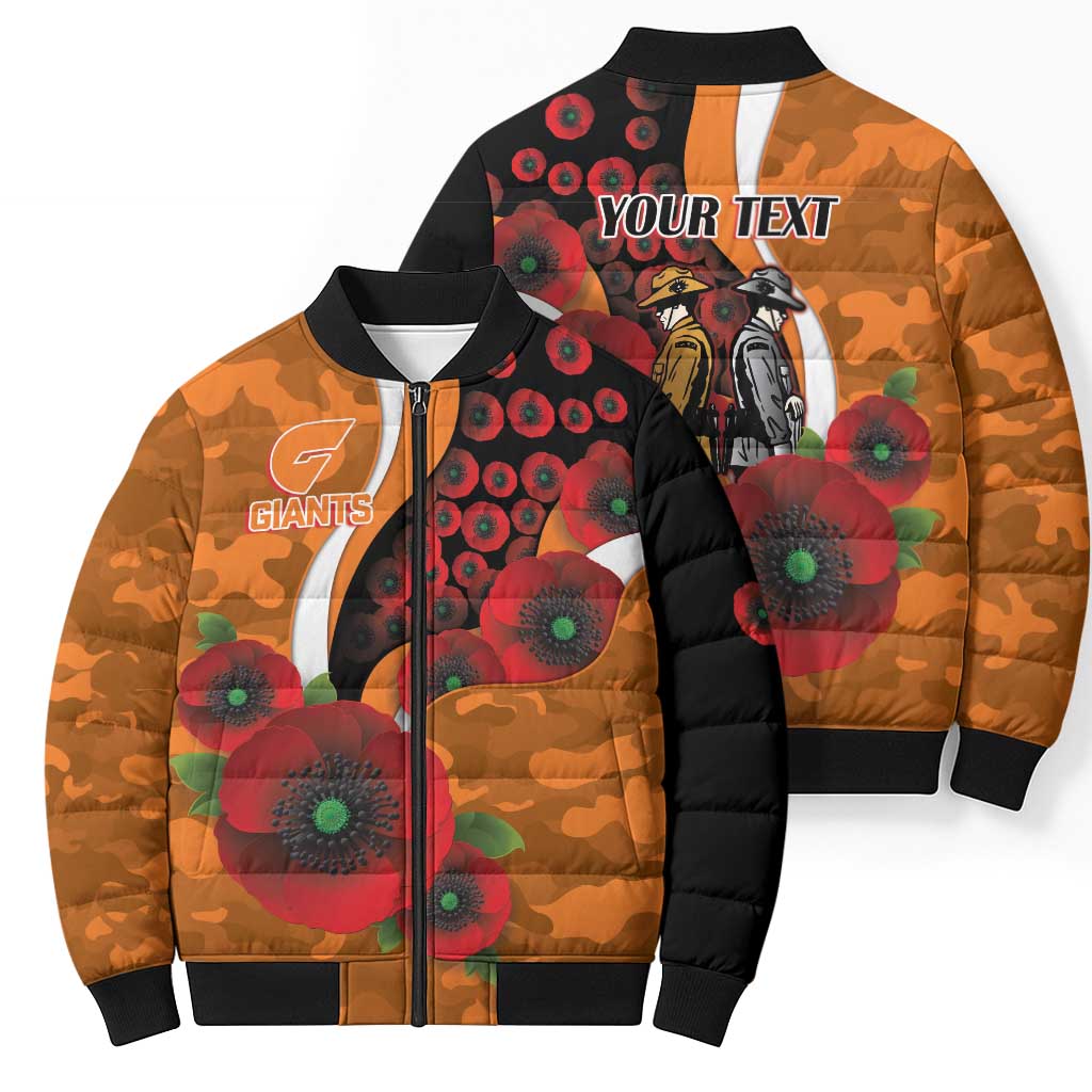 Greater Giants ANZAC Personalised Bomber Puffer Jacket Lest We Forget Poppy Camo