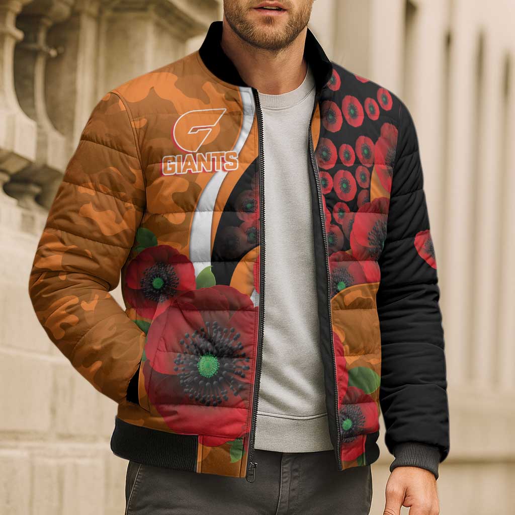 Greater Giants ANZAC Personalised Bomber Puffer Jacket Lest We Forget Poppy Camo
