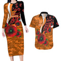Greater Giants ANZAC Personalised Couples Matching Long Sleeve Bodycon Dress and Hawaiian Shirt Lest We Forget Poppy Camo