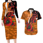 Greater Giants ANZAC Personalised Couples Matching Long Sleeve Bodycon Dress and Hawaiian Shirt Lest We Forget Poppy Camo