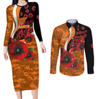 Greater Giants ANZAC Personalised Couples Matching Long Sleeve Bodycon Dress and Long Sleeve Button Shirt Lest We Forget Poppy Camo