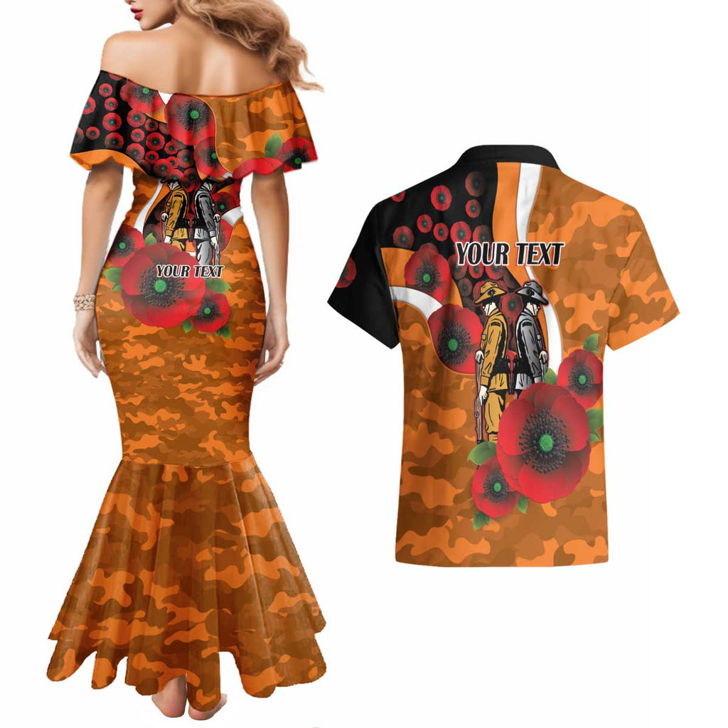Greater Giants ANZAC Personalised Couples Matching Mermaid Dress and Hawaiian Shirt Lest We Forget Poppy Camo