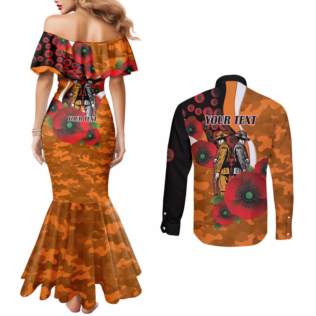 Greater Giants ANZAC Personalised Couples Matching Mermaid Dress and Long Sleeve Button Shirt Lest We Forget Poppy Camo