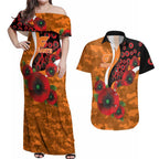 Greater Giants ANZAC Personalised Couples Matching Off Shoulder Maxi Dress and Hawaiian Shirt Lest We Forget Poppy Camo