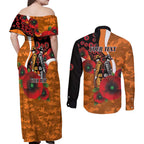 Greater Giants ANZAC Personalised Couples Matching Off Shoulder Maxi Dress and Long Sleeve Button Shirt Lest We Forget Poppy Camo