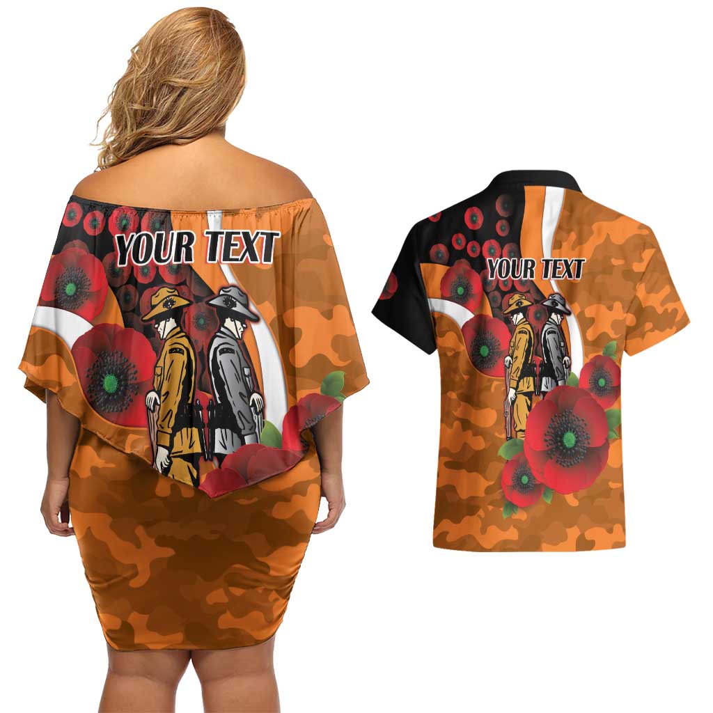 Greater Giants ANZAC Personalised Couples Matching Off Shoulder Short Dress and Hawaiian Shirt Lest We Forget Poppy Camo