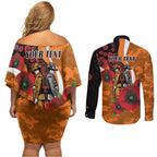 Greater Giants ANZAC Personalised Couples Matching Off Shoulder Short Dress and Long Sleeve Button Shirt Lest We Forget Poppy Camo