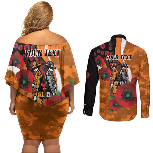 Greater Giants ANZAC Personalised Couples Matching Off Shoulder Short Dress and Long Sleeve Button Shirt Lest We Forget Poppy Camo