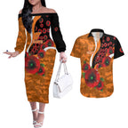 Greater Giants ANZAC Personalised Couples Matching Off The Shoulder Long Sleeve Dress and Hawaiian Shirt Lest We Forget Poppy Camo