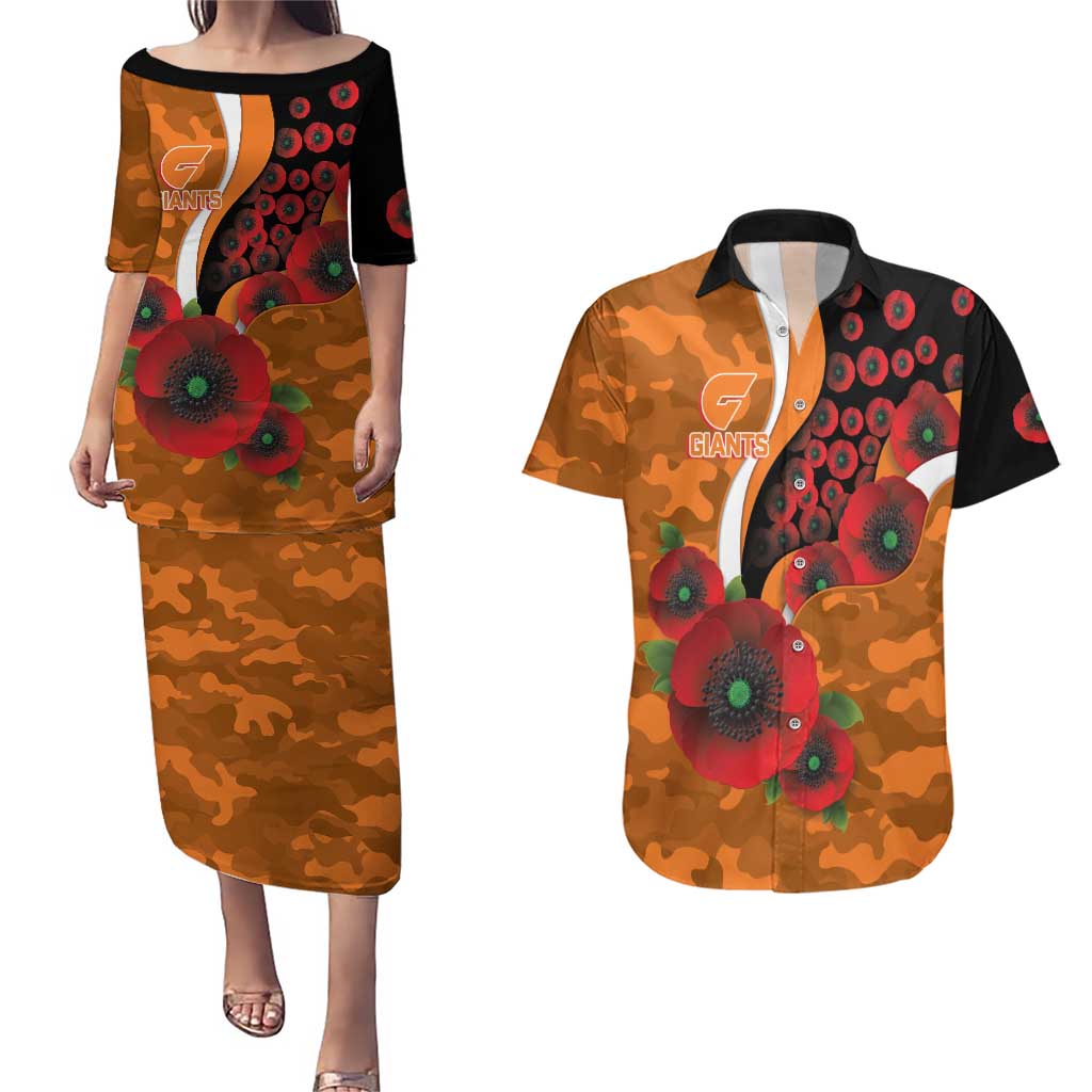 Greater Giants ANZAC Personalised Couples Matching Puletasi and Hawaiian Shirt Lest We Forget Poppy Camo