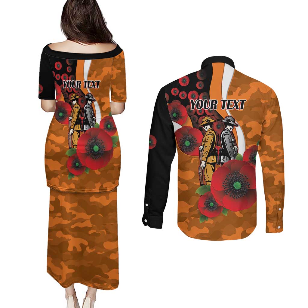 Greater Giants ANZAC Personalised Couples Matching Puletasi and Long Sleeve Button Shirt Lest We Forget Poppy Camo