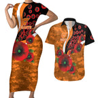 Greater Giants ANZAC Personalised Couples Matching Short Sleeve Bodycon Dress and Hawaiian Shirt Lest We Forget Poppy Camo