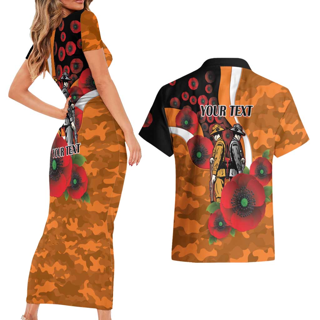 Greater Giants ANZAC Personalised Couples Matching Short Sleeve Bodycon Dress and Hawaiian Shirt Lest We Forget Poppy Camo