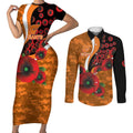Greater Giants ANZAC Personalised Couples Matching Short Sleeve Bodycon Dress and Long Sleeve Button Shirt Lest We Forget Poppy Camo