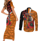 Greater Giants ANZAC Personalised Couples Matching Short Sleeve Bodycon Dress and Long Sleeve Button Shirt Lest We Forget Poppy Camo