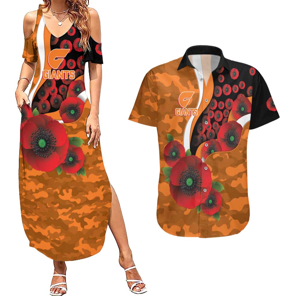 Greater Giants ANZAC Personalised Couples Matching Summer Maxi Dress and Hawaiian Shirt Lest We Forget Poppy Camo