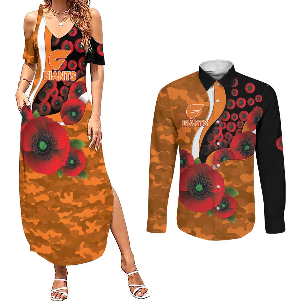 Greater Giants ANZAC Personalised Couples Matching Summer Maxi Dress and Long Sleeve Button Shirt Lest We Forget Poppy Camo