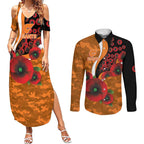 Greater Giants ANZAC Personalised Couples Matching Summer Maxi Dress and Long Sleeve Button Shirt Lest We Forget Poppy Camo