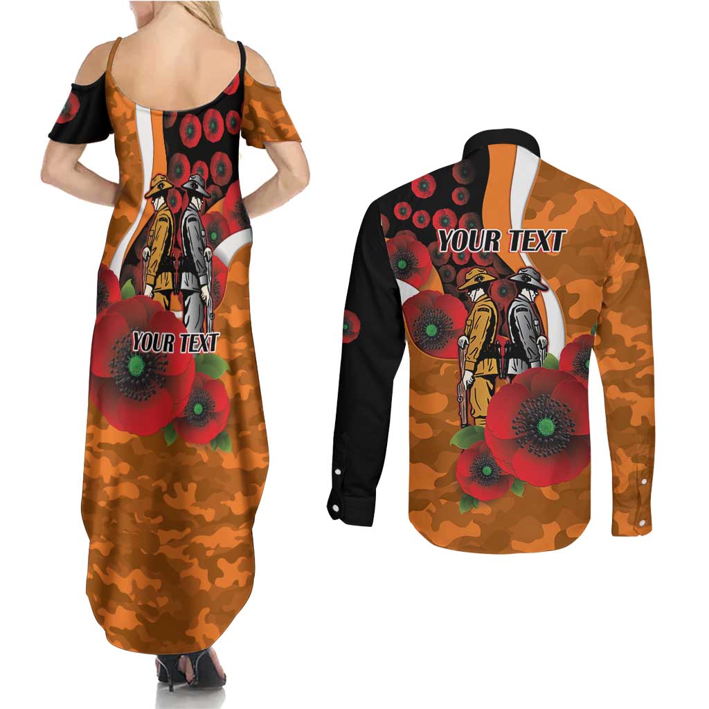 Greater Giants ANZAC Personalised Couples Matching Summer Maxi Dress and Long Sleeve Button Shirt Lest We Forget Poppy Camo