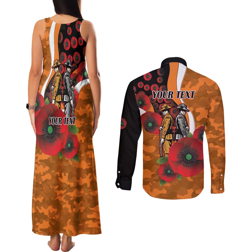 Greater Giants ANZAC Personalised Couples Matching Tank Maxi Dress and Long Sleeve Button Shirt Lest We Forget Poppy Camo