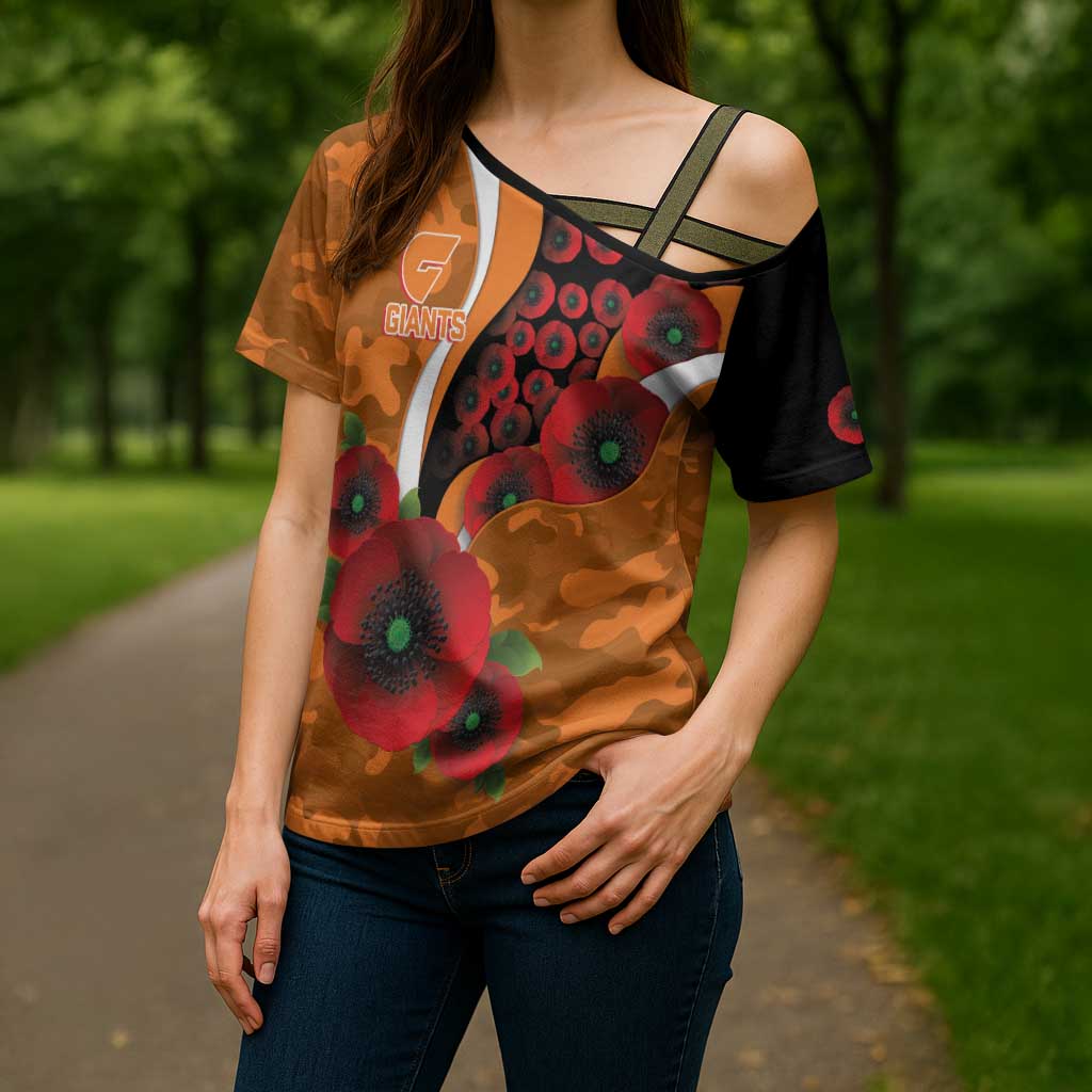 Greater Giants ANZAC Personalised Cross Shoulder Shirt Lest We Forget Poppy Camo