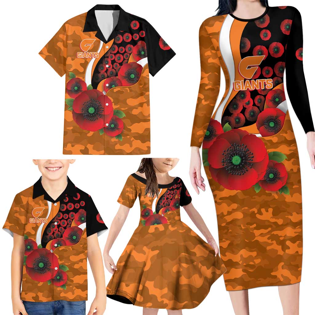Greater Giants ANZAC Personalised Family Matching Long Sleeve Bodycon Dress and Hawaiian Shirt Lest We Forget Poppy Camo