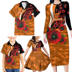 Greater Giants ANZAC Personalised Family Matching Long Sleeve Bodycon Dress and Hawaiian Shirt Lest We Forget Poppy Camo
