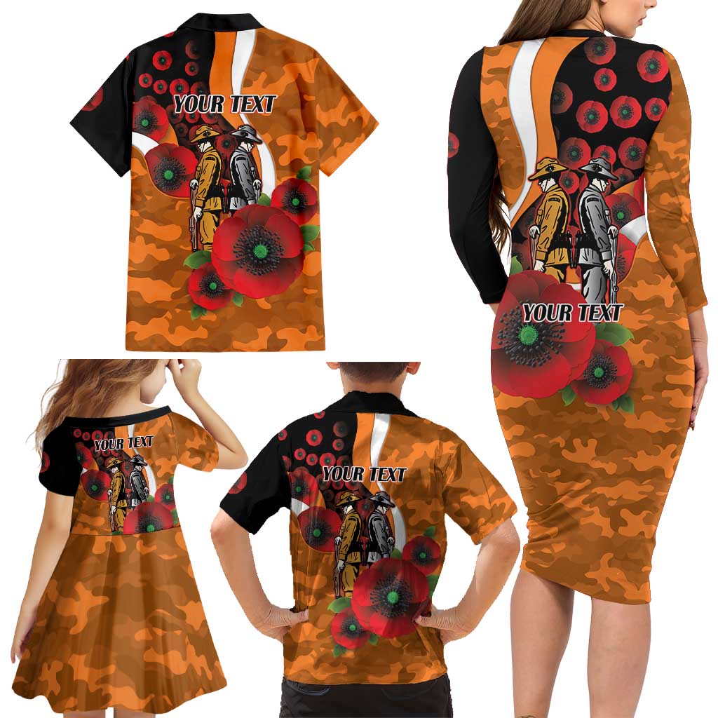 Greater Giants ANZAC Personalised Family Matching Long Sleeve Bodycon Dress and Hawaiian Shirt Lest We Forget Poppy Camo