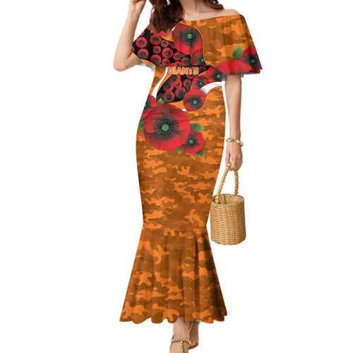 Greater Giants ANZAC Personalised Family Matching Mermaid Dress and Hawaiian Shirt Lest We Forget Poppy Camo