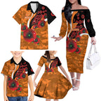Greater Giants ANZAC Personalised Family Matching Off The Shoulder Long Sleeve Dress and Hawaiian Shirt Lest We Forget Poppy Camo