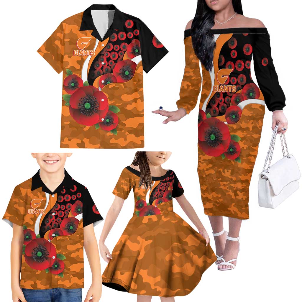 Greater Giants ANZAC Personalised Family Matching Off The Shoulder Long Sleeve Dress and Hawaiian Shirt Lest We Forget Poppy Camo