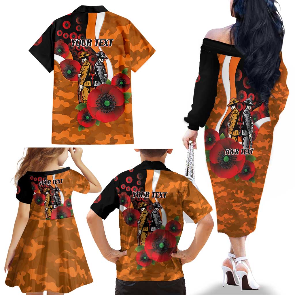 Greater Giants ANZAC Personalised Family Matching Off The Shoulder Long Sleeve Dress and Hawaiian Shirt Lest We Forget Poppy Camo