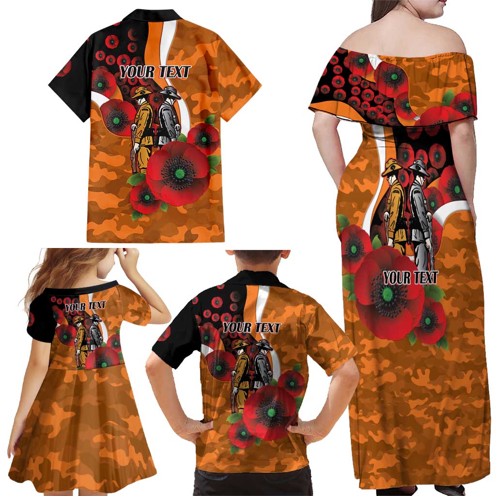 Greater Giants ANZAC Personalised Family Matching Off Shoulder Maxi Dress and Hawaiian Shirt Lest We Forget Poppy Camo