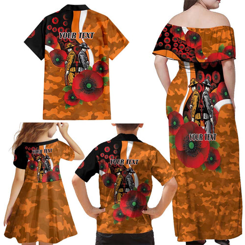 Greater Giants ANZAC Personalised Family Matching Off Shoulder Maxi Dress and Hawaiian Shirt Lest We Forget Poppy Camo