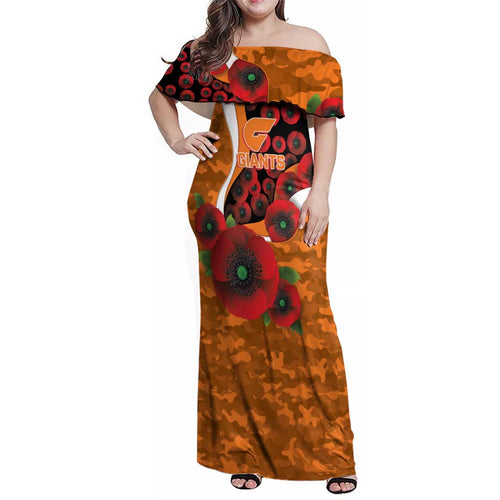 Greater Giants ANZAC Personalised Family Matching Off Shoulder Maxi Dress and Hawaiian Shirt Lest We Forget Poppy Camo