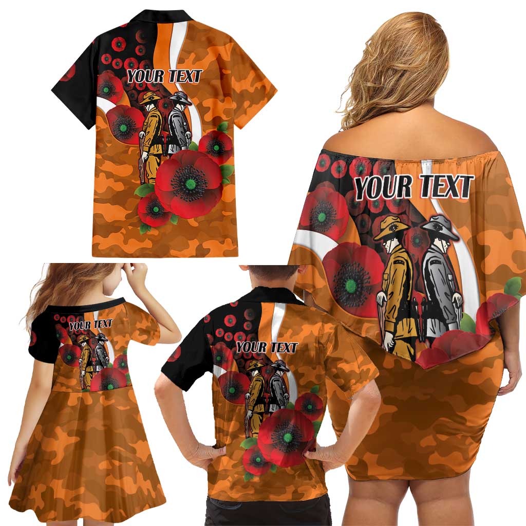Greater Giants ANZAC Personalised Family Matching Off Shoulder Short Dress and Hawaiian Shirt Lest We Forget Poppy Camo