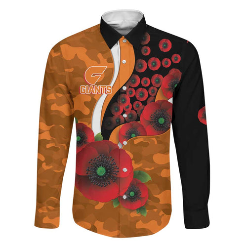 Greater Giants ANZAC Personalised Family Matching Off Shoulder Short Dress and Hawaiian Shirt Lest We Forget Poppy Camo