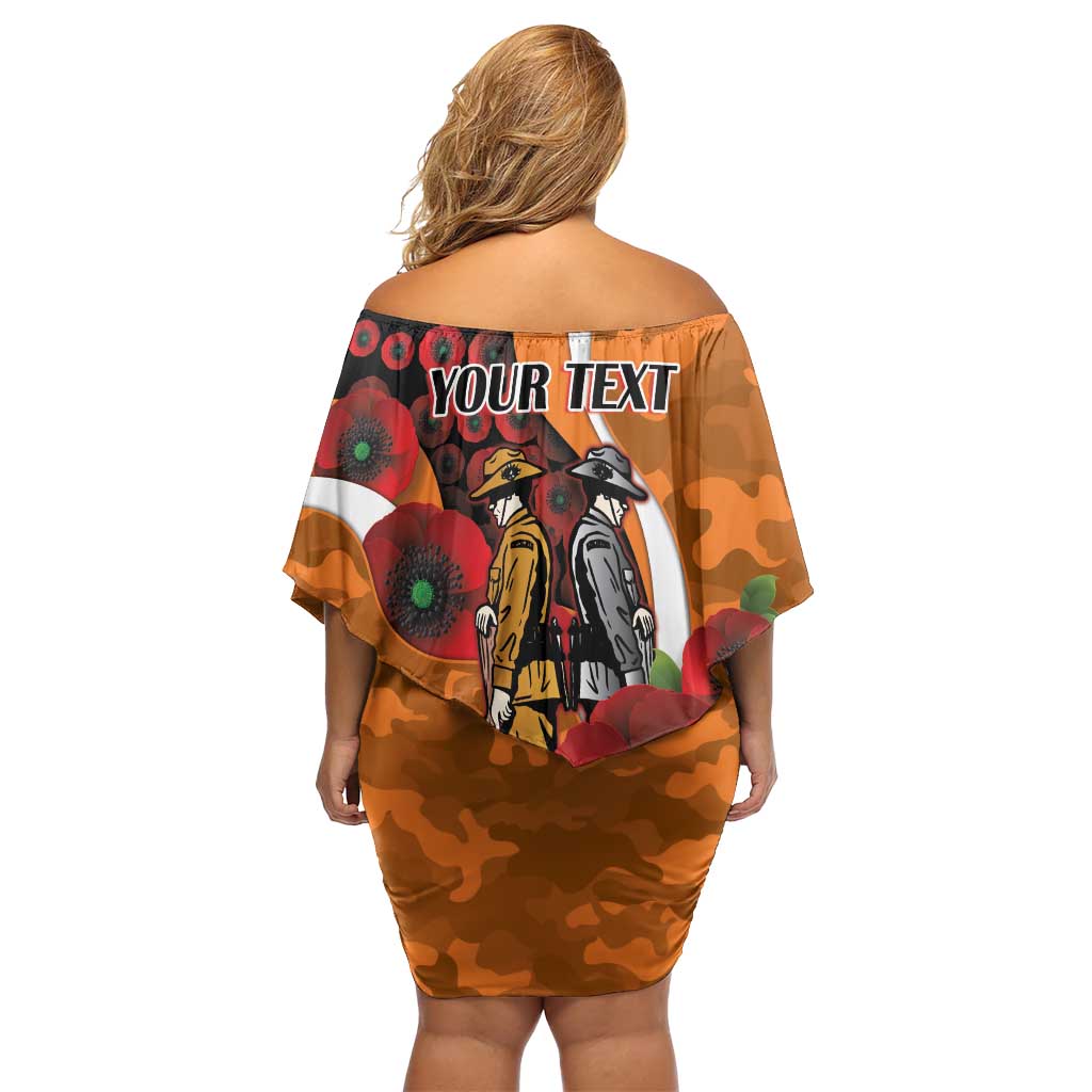 Greater Giants ANZAC Personalised Family Matching Off Shoulder Short Dress and Hawaiian Shirt Lest We Forget Poppy Camo