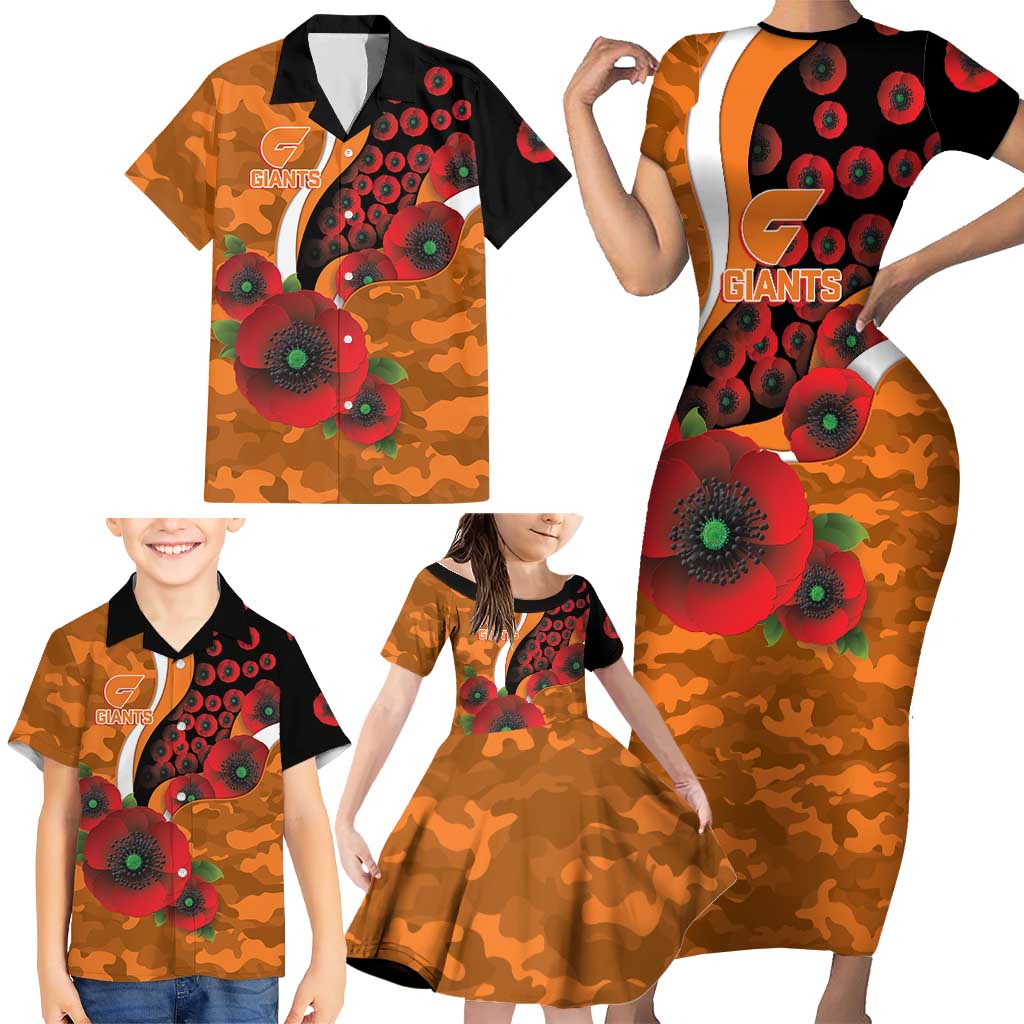 Greater Giants ANZAC Personalised Family Matching Short Sleeve Bodycon Dress and Hawaiian Shirt Lest We Forget Poppy Camo