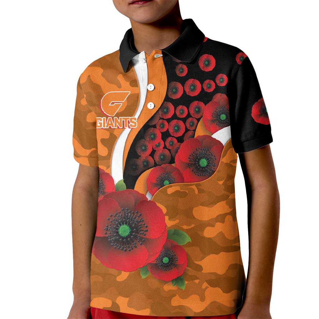 Greater Giants ANZAC Personalised Kid Polo Shirt Lest We Forget Poppy Camo