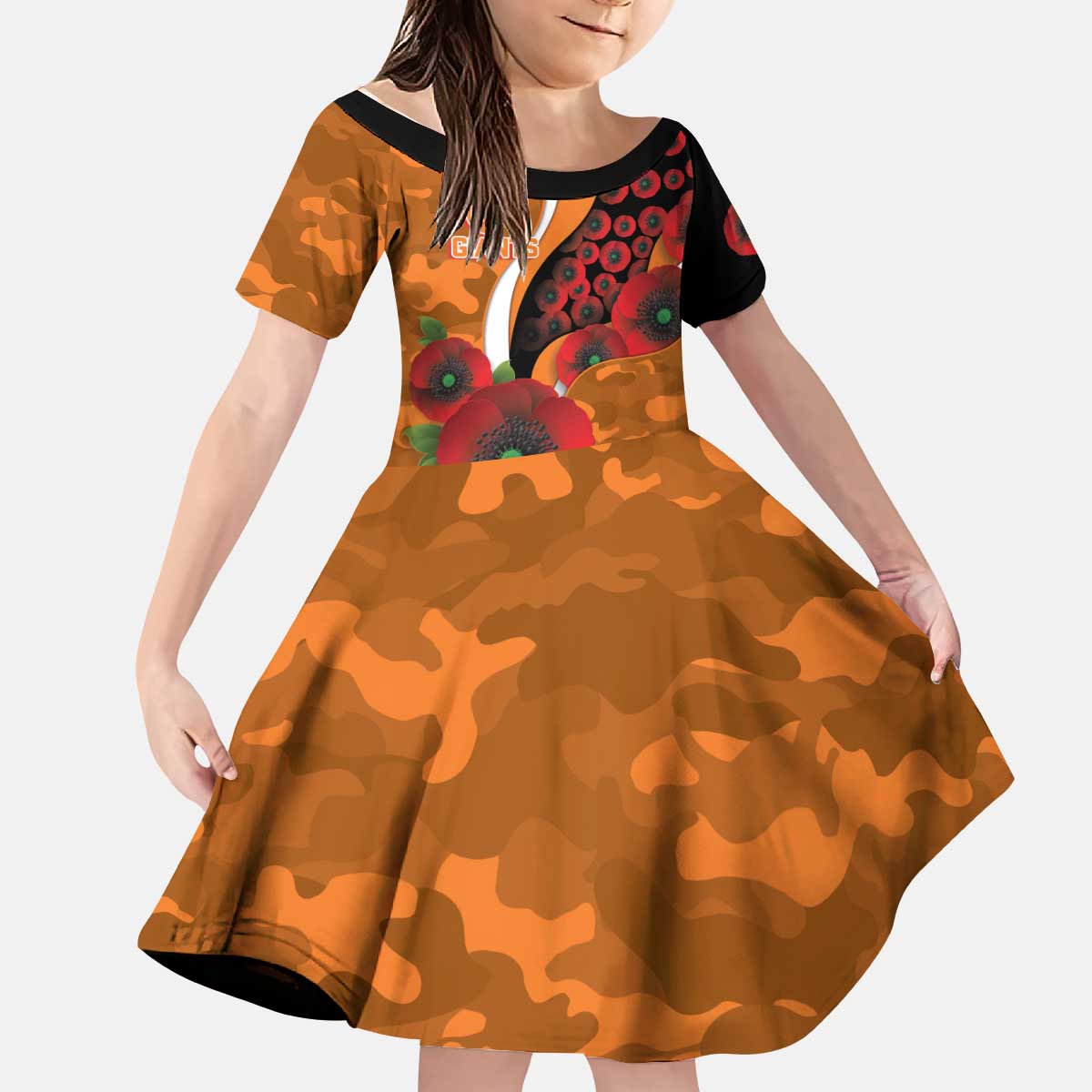 Greater Giants ANZAC Personalised Kid Short Sleeve Dress Lest We Forget Poppy Camo