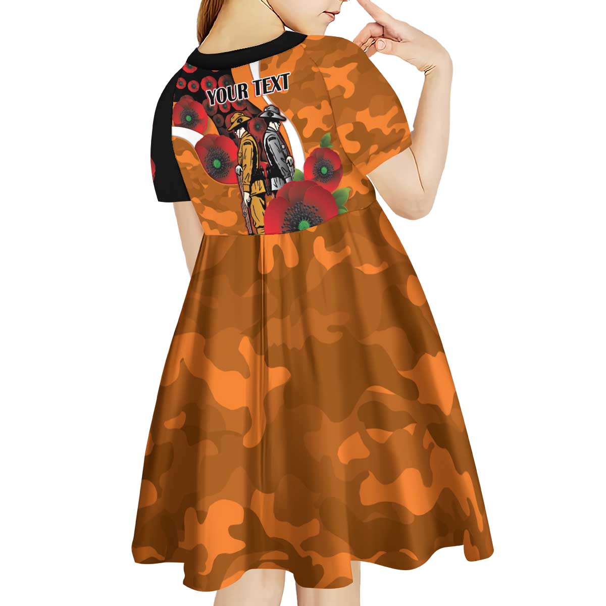 Greater Giants ANZAC Personalised Kid Short Sleeve Dress Lest We Forget Poppy Camo