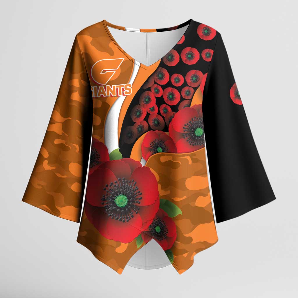 Greater Giants ANZAC Personalised Kimono Sleeve Blouse Lest We Forget Poppy Camo