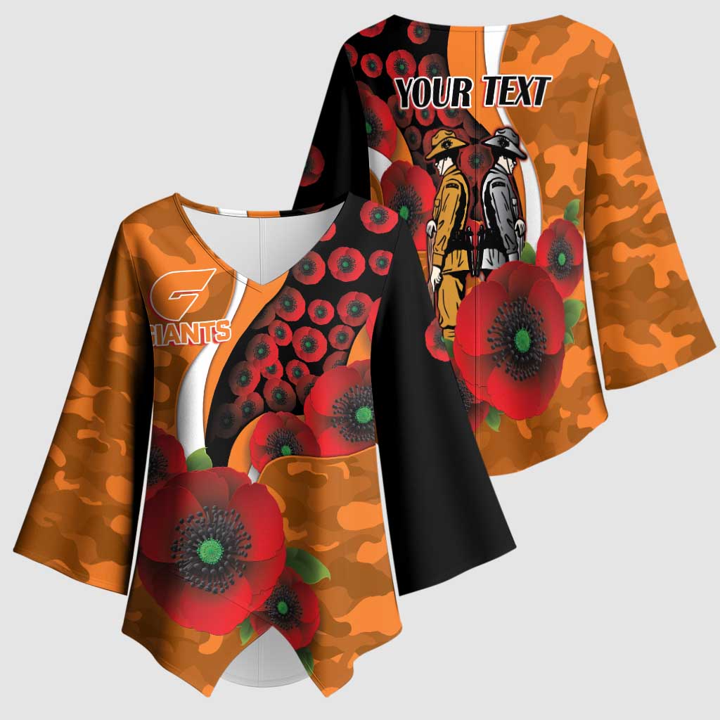 Greater Giants ANZAC Personalised Kimono Sleeve Blouse Lest We Forget Poppy Camo