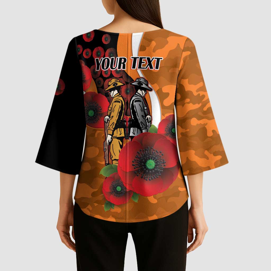Greater Giants ANZAC Personalised Kimono Sleeve Blouse Lest We Forget Poppy Camo