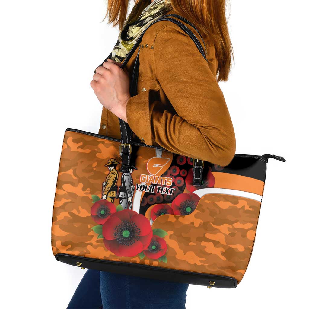 Greater Giants ANZAC Personalised Leather Tote Bag Lest We Forget Poppy Camo