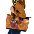 Greater Giants ANZAC Personalised Leather Tote Bag Lest We Forget Poppy Camo