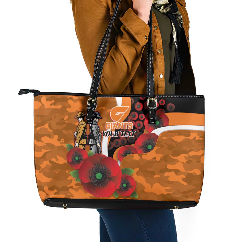 Greater Giants ANZAC Personalised Leather Tote Bag Lest We Forget Poppy Camo