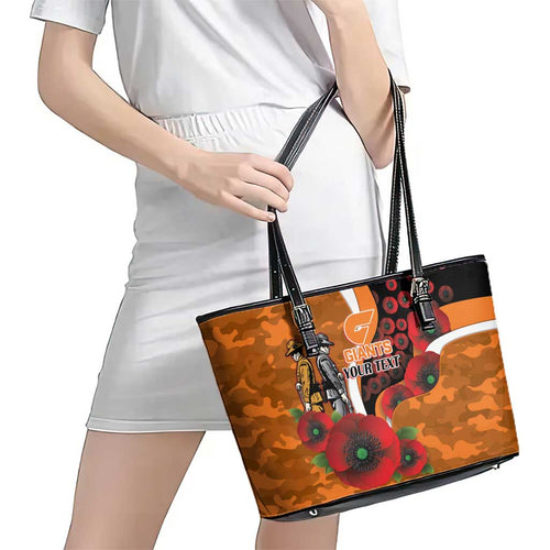 Greater Giants ANZAC Personalised Leather Tote Bag Lest We Forget Poppy Camo